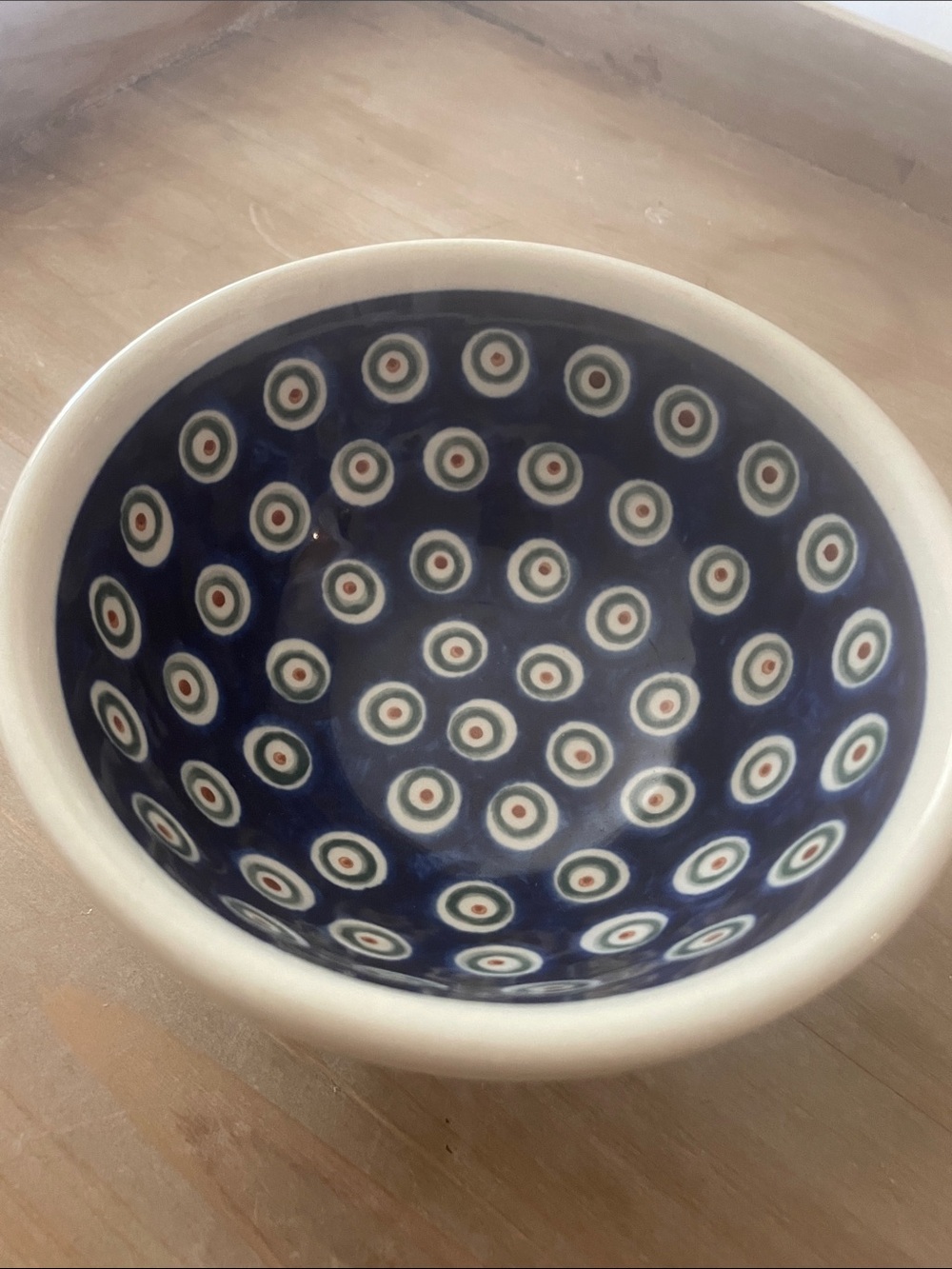 Boleslawiec  hand made pottery Cereal bowl peacock Z-6 in Navy Blue and White -